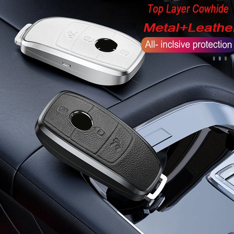 GPRGIT Leather Aluminum Car Smart Key Case Shell for Mercedes Benz C S Class W206 W223 C200 C260 C300 S350 S400 S450 S500 Accessories