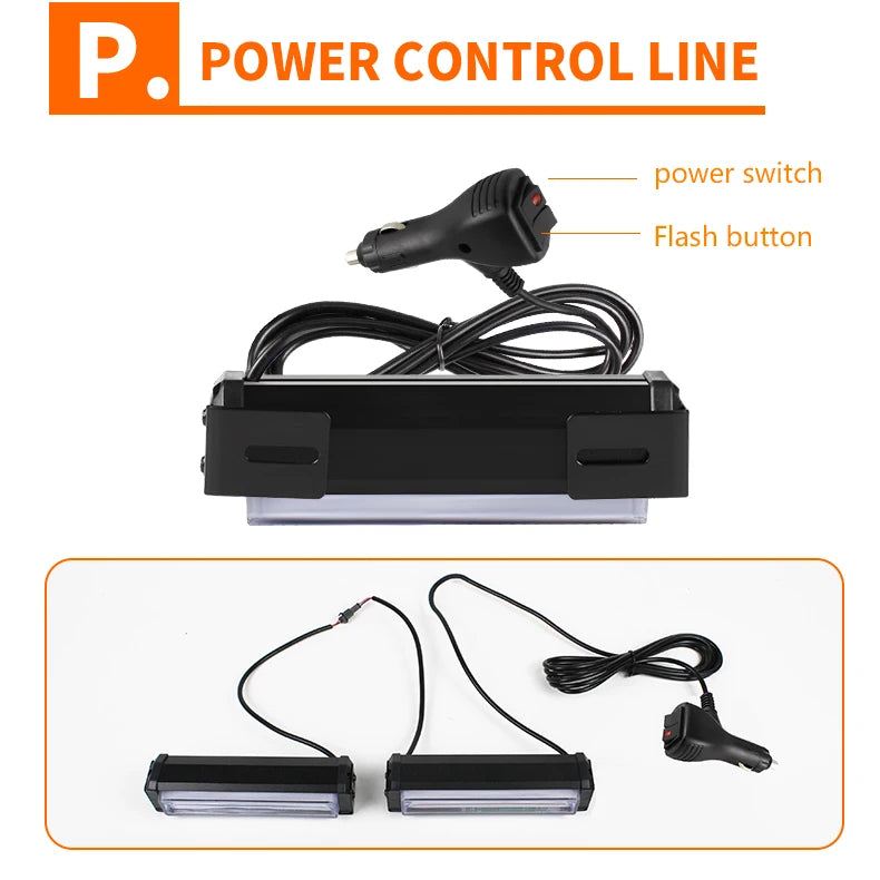 2X Cob LED Warning Light Front Grille Strobe Light Bar LED Emergency Flashing Warning Light Bar for Car Truck Offroad