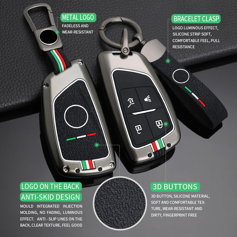 GPRGIT Zinc Alloy Car Key Cover Case for GMC Yukon, Chevrolet Tahoe/Suburban, Buick Envision S Plus/Avenir (2020-2023)