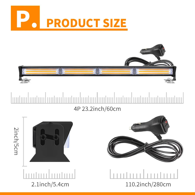 12V COB Emergency Strobe Light Bar LED Traffic Advisor Windshield Deck Flashing Warning Light for Car Truck