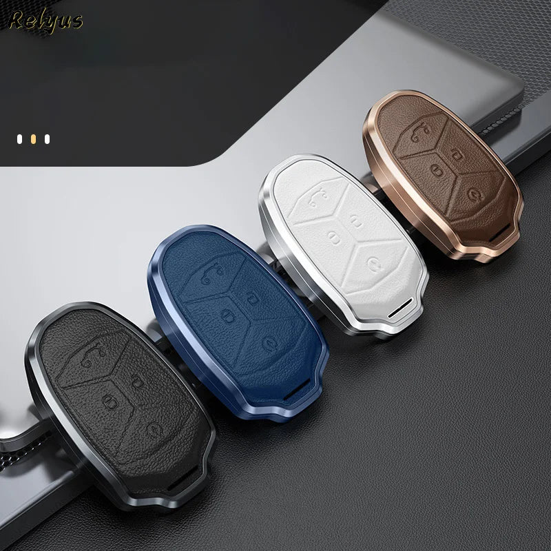GPRGIT Fashion Aluminum Alloy Leather Car Key Cover Case for LYNK&CO Lynk Co 01 02 03 05 06 01 Protector Keyring Auto Accessories