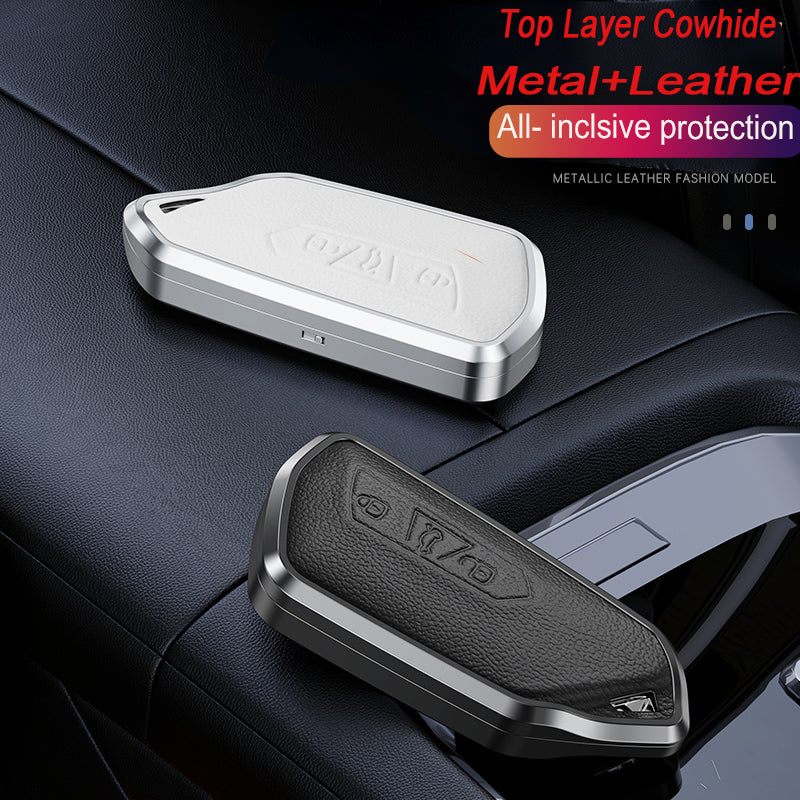 GPRGIT Aluminum Alloy+Leather Car Key Case Cover for VW Golf 8 MK8 ID.3 ID.4 Skoda Octavia A8 Seat Leon MK4 Cupra Formentor