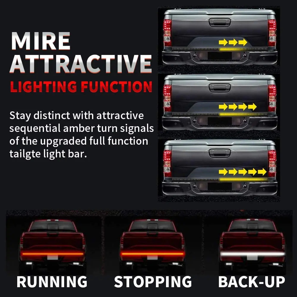 GPRGIT 48" 60" Truck Tailgate LED Strip Light Bar Triple Row 5 Function Reverse Brake Turn Signal Waterproof Universal for Pickup 12V