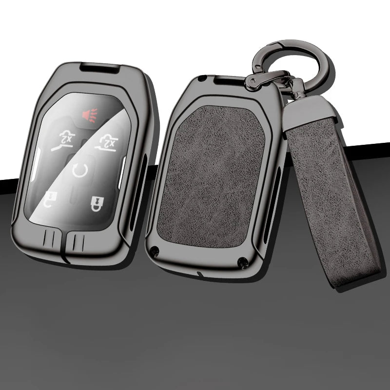 GPRGIT Metal Leather 3/4/5/6 Button Car Key Cover Case for Chevrolet/GMC Yukon/Suburban/Tahoe 2015-2016