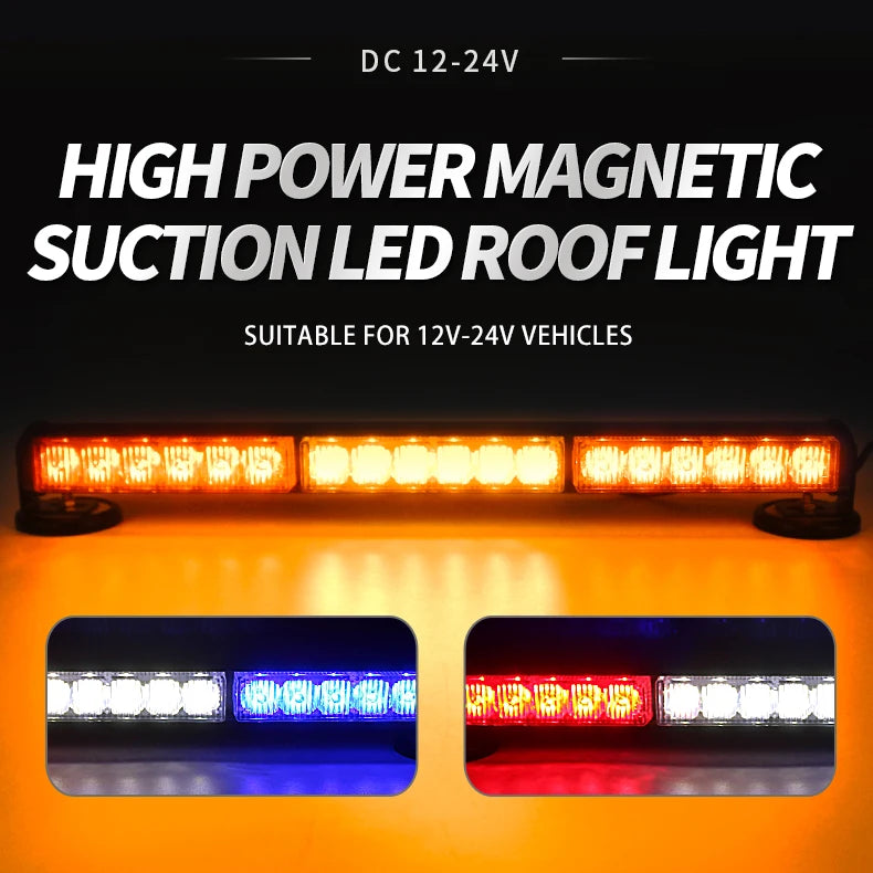 Hot Sale 45cm 17.3in 3P 18W Auto LED Warning Work Light Bar Car Truck Roof Grid Strobe DRL Flashing Emergency Lamp 12V 24V