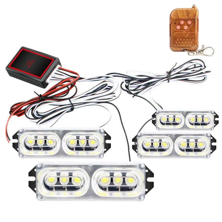 4-Piece LED Strobe Grille Light Strip Red/Blue with Remote, Model XA926B-4