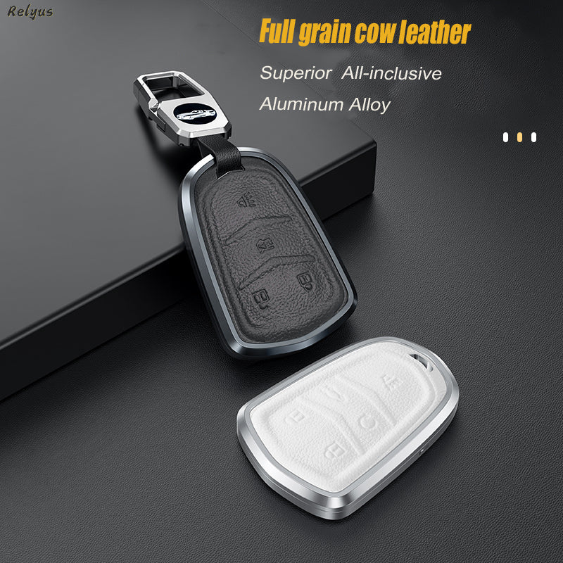 GPRGIT Aluminum Alloy+Leather Car Key Cover Case for Cadillac ATS XTS XT5 XT4 CT6 XT6 CTS DTS