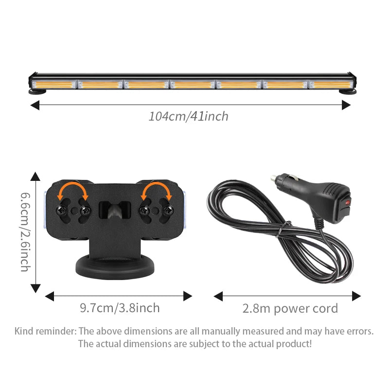 Automotive LED COB Strobe Safety Warning Light Bar with Magnetic Base Double Row Flashing Lights for Car Universal