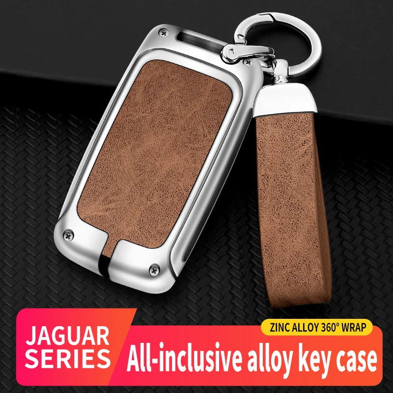 GPRGIT Metal Leather Car Logo Key Case Cover for Jaguar E-Pace XF XFR XJ XJL XJR XE XJ50 XK XKR I-Pace