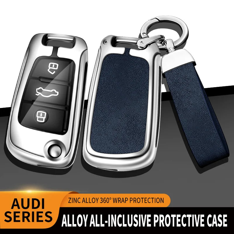 GPRGIT Metal Leather Car Key Case Cover for Audi A1 A3 A4 A5 A6 A7 Q3 Q5 S6 B6 B7 B8 C6 8P 8V 8L TT RS Custom Car Logo Accessories