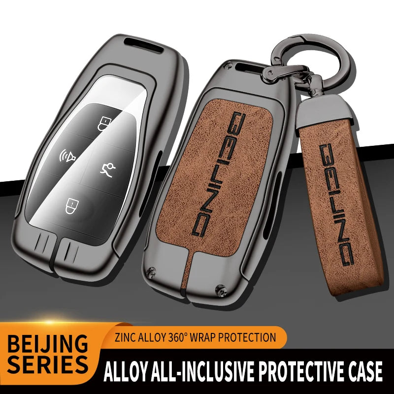 GPRGIT Zinc Alloy Leather Remote Car Key Case Cover Shell for BEIJING X7 EX3 U5 EU5 U7 BJ 40 BJ 80