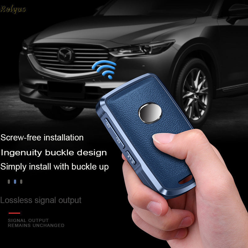 GPRGIT Aluminum Alloy+Leather Car Key Case Cover for Mazda 3 2020 2019 Axela CX4 CX5 CX8