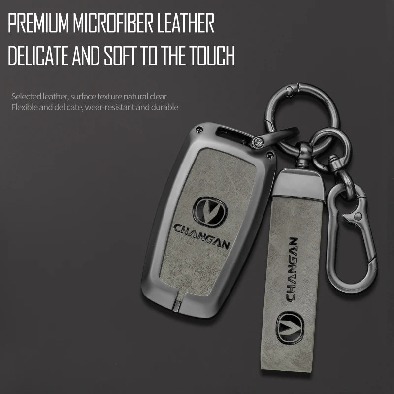 GPRGIT Zinc Alloy Car Key Case Cover for Changan CS75 CS15 Benni EV E-Star 2023 3 Buttons Leather