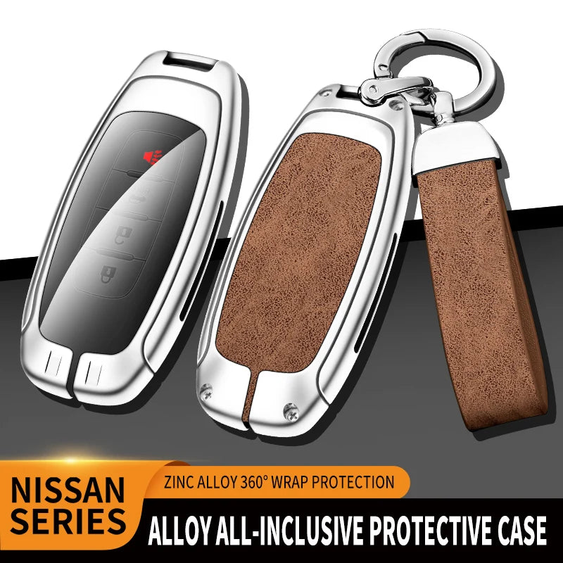 GPRGIT Custom Car Logo Zinc Alloy Leather Car Key Case Cover for Nissan Remote Keychain Auto Keyless Styling Accessories