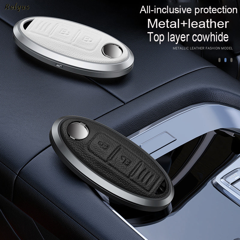 GPRGIT Aluminum Alloy+Leather Car Key Case for Nissan Qashqai X-Trail T31 T32 Juke J10 J11 Tiida Altima Pathfinder Kicks
