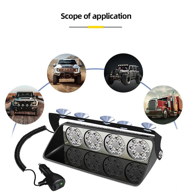 GPRGIT 24SMD Red/Blue LED Strobe Warning Light with Suction Cup - Dashboard Windshield Interior Flash Light