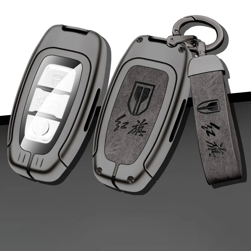 GPRGIT New Zinc Alloy Leather Car Remote Key Fob Cover Case Holder for Hongqi H5 H9 E-HS9 H7 E-QM5 E-HS3 HS5 HS7 Keychain Accessories