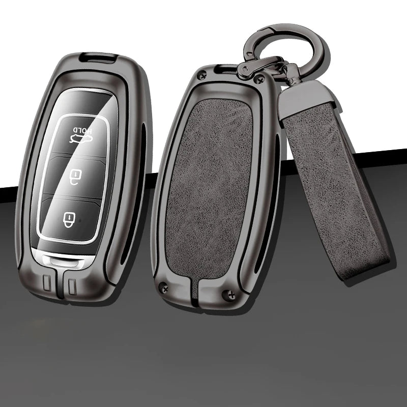 GPRGIT Zinc Alloy Leather Car Key Cover Shell Case for Hyundai Santa Fe Tucson 2022 NEXO NX4 Atos Solaris Prime2021 Car Key Accessories