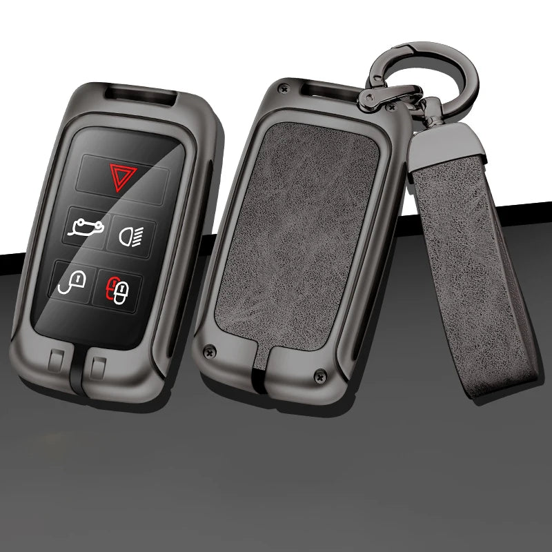 GPRGIT Metal Leather Car Custom Logo Key Case for Land Rover Range Rover Evoque Discovery Sport Velar for Jaguar XE E-PACE XF Keychain