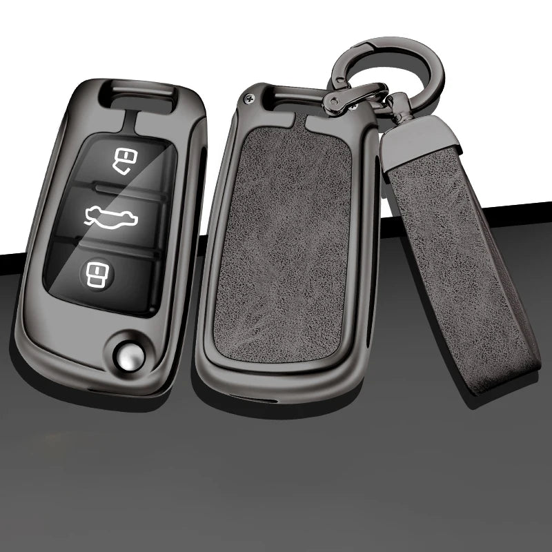 GPRGIT Metal Leather Car Key Case Cover for Audi A1 A3 A4 A5 A6 A7 Q3 Q5 S6 B6 B7 B8 C6 8P 8V 8L TT RS Custom Car Logo Accessories
