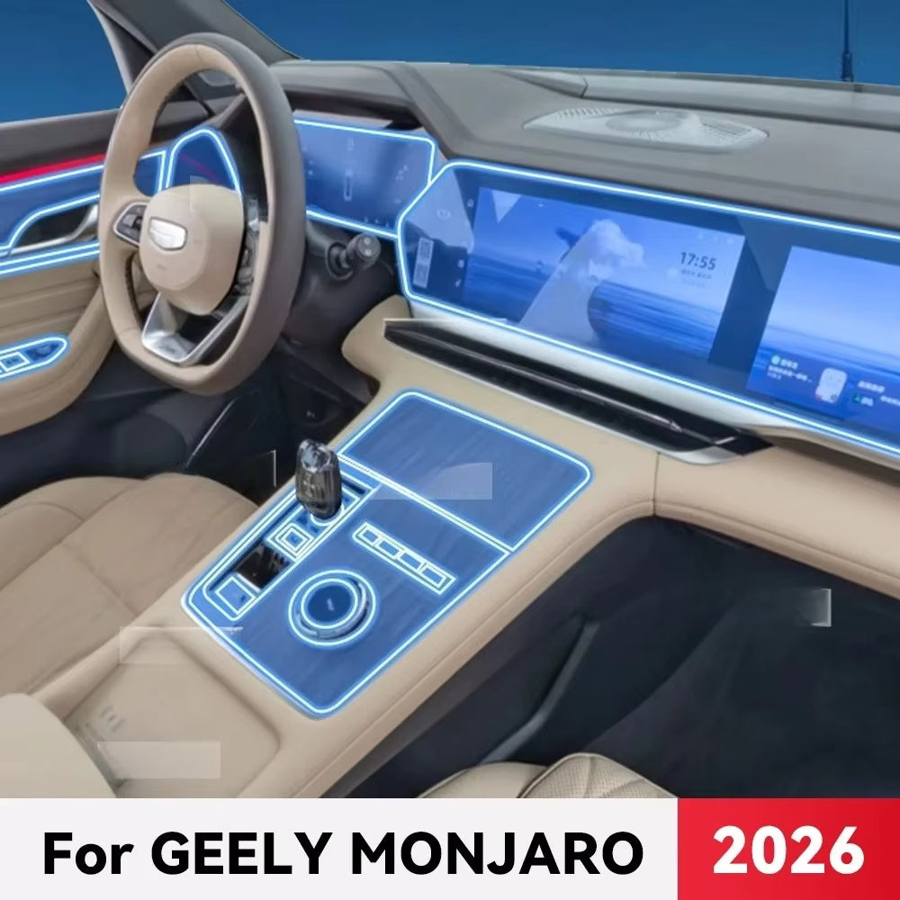 Transparent TPU Anti-Scratch Protection Film for GEELY MONJARO 2026 Car Center Console Dashboard Navigation Interior Film
