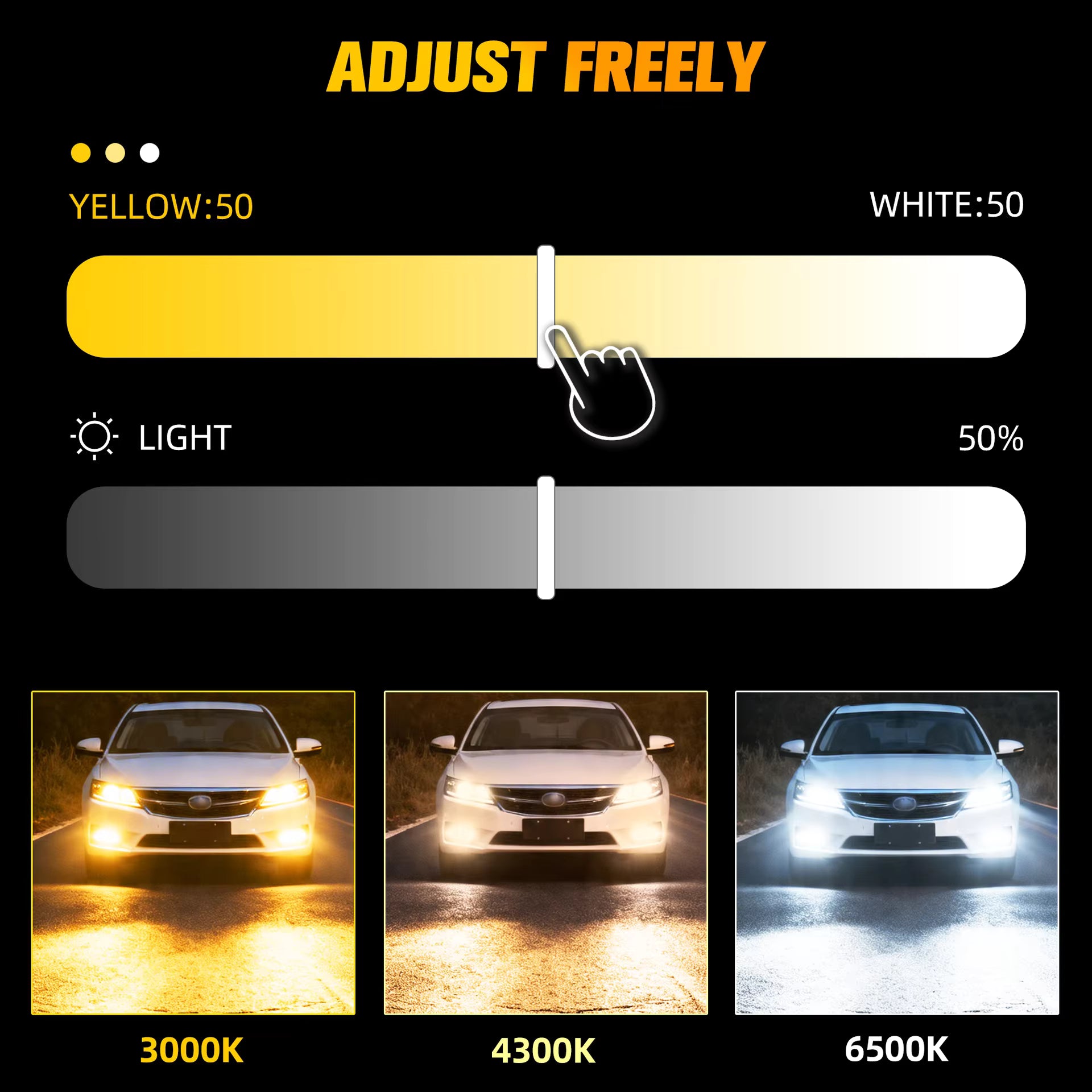 Smart APP Control LED Headlight Bulbs, Dual Copper Tube 12V Adjustable Color Temperature Faros LED, for H4 H7 H11 Car Fog Light