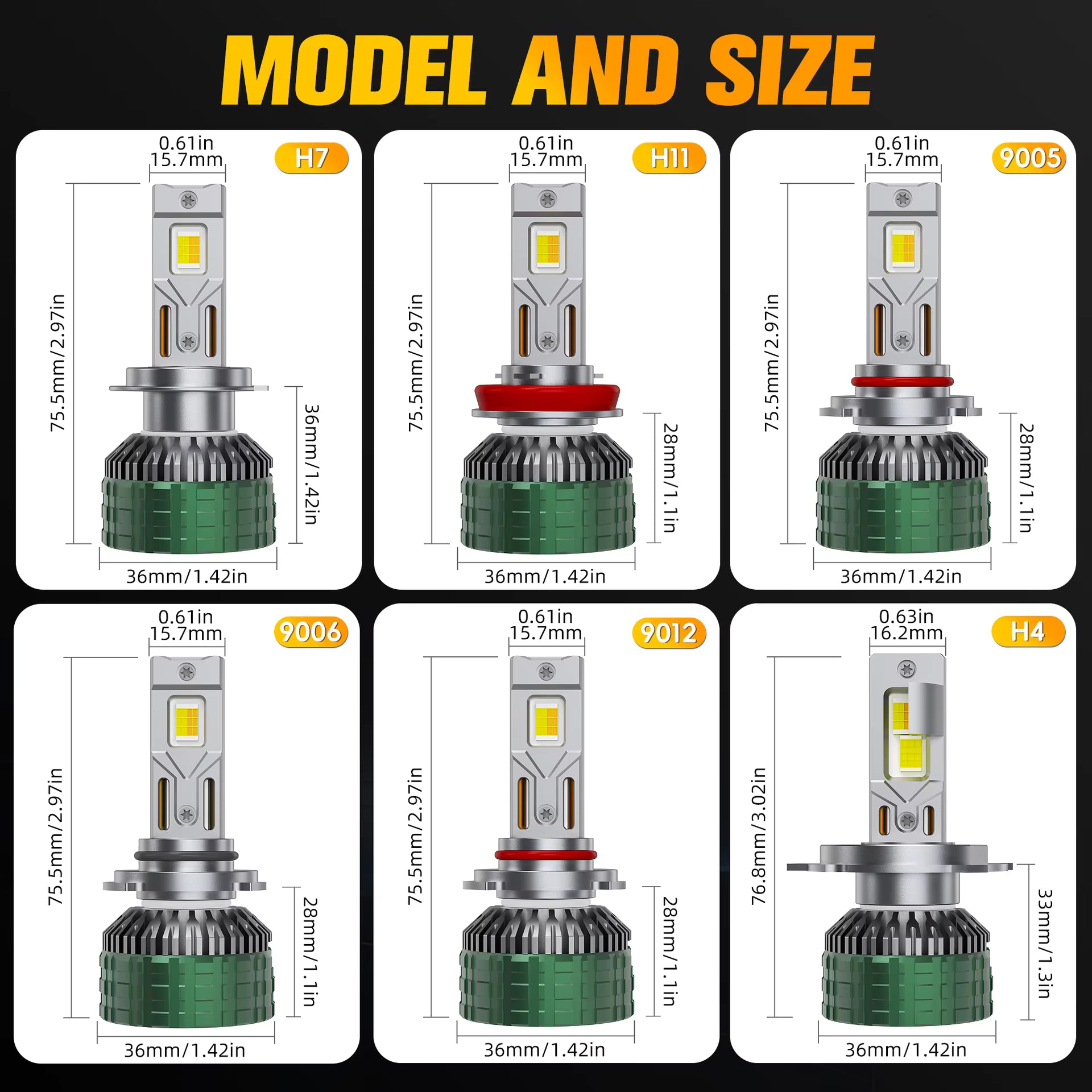 Smart APP Control LED Headlight Bulbs, Dual Copper Tube 12V Adjustable Color Temperature Faros LED, for H4 H7 H11 Car Fog Light