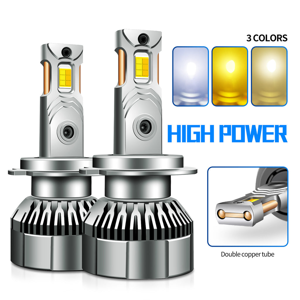 Super Bright 120W Three Color Temperature LED Headlight Dual Copper Pipe Cooling Faros LED 12V H7 H11 H4 Lamps for Truck Car