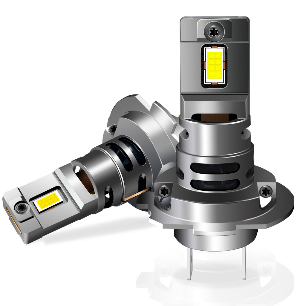 Mini 1:1 Halogen Size 16-Core 60W LED Headlight Bulb | Faros LED Direct Plug H7 Silent Fan Polarity-Free Auto Front Lamps