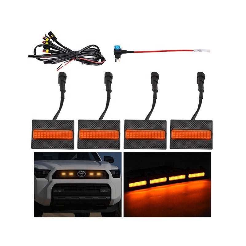 4pieces Car Grille Light Suitable for Toyota 4Runner TRD SR5 2025 Led DRL Yellow White Fog Warning Light