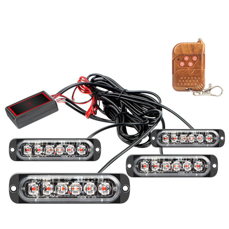 4Pieces Car Warning Light Red Blue Emergency Strobe Flash Light Grille Light Strip Remote Control for Car SUV Motorcycle