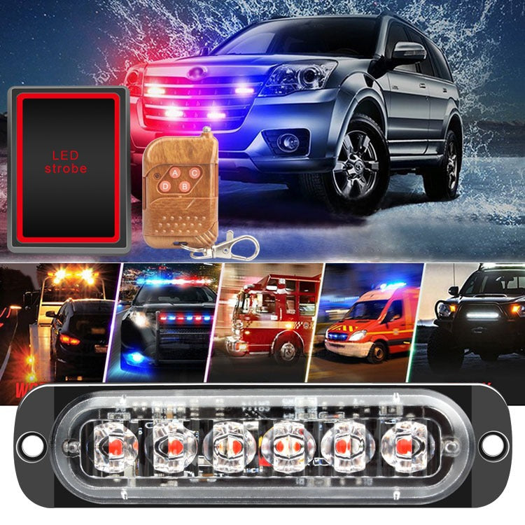 4Pieces Car Warning Light Red Blue Emergency Strobe Flash Light Grille Light Strip Remote Control for Car SUV Motorcycle