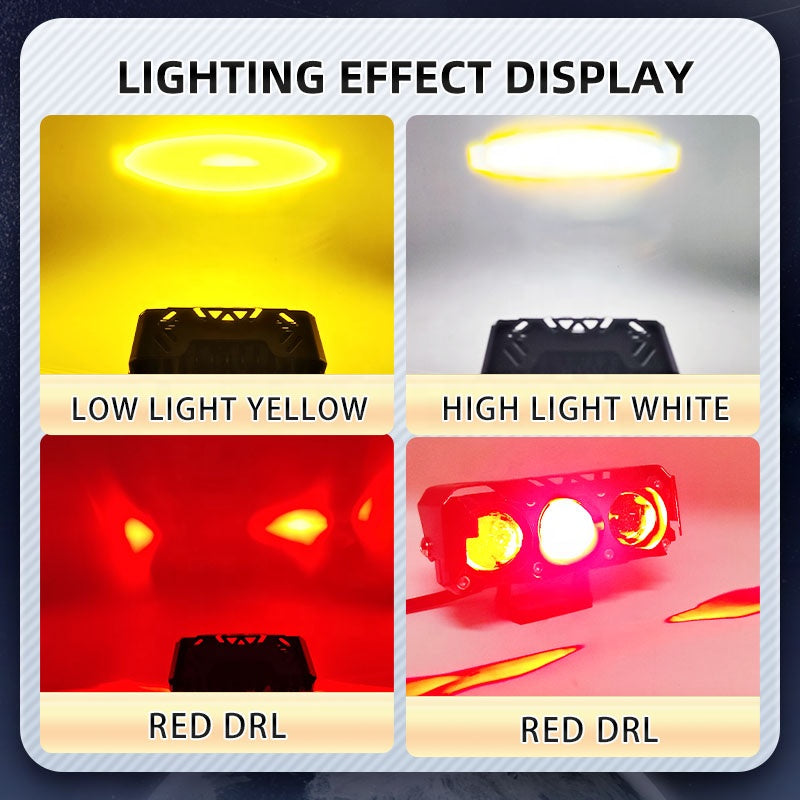 3 Mode Motorcycle Spotlights With Red DRL Led Auxiliary Light Headlight Mini Driving Lights Work Light Fog Bulb for Car Truck