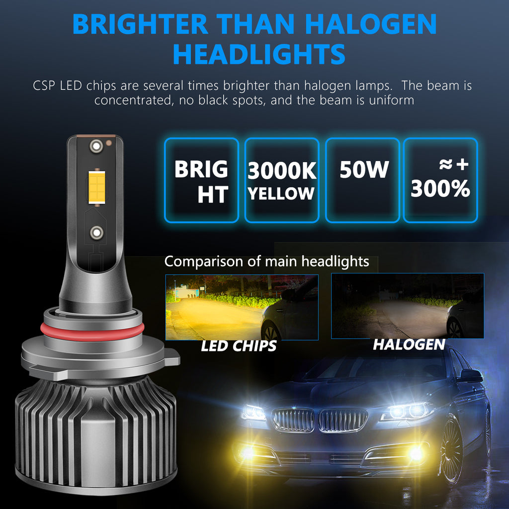 Golden Yellow 3000K CSP 3570 LED Fog Light Bulbs | Faros LED 12V 50W H11 H3 9006 880 PSX26W Instant on Auto Driving Lamps
