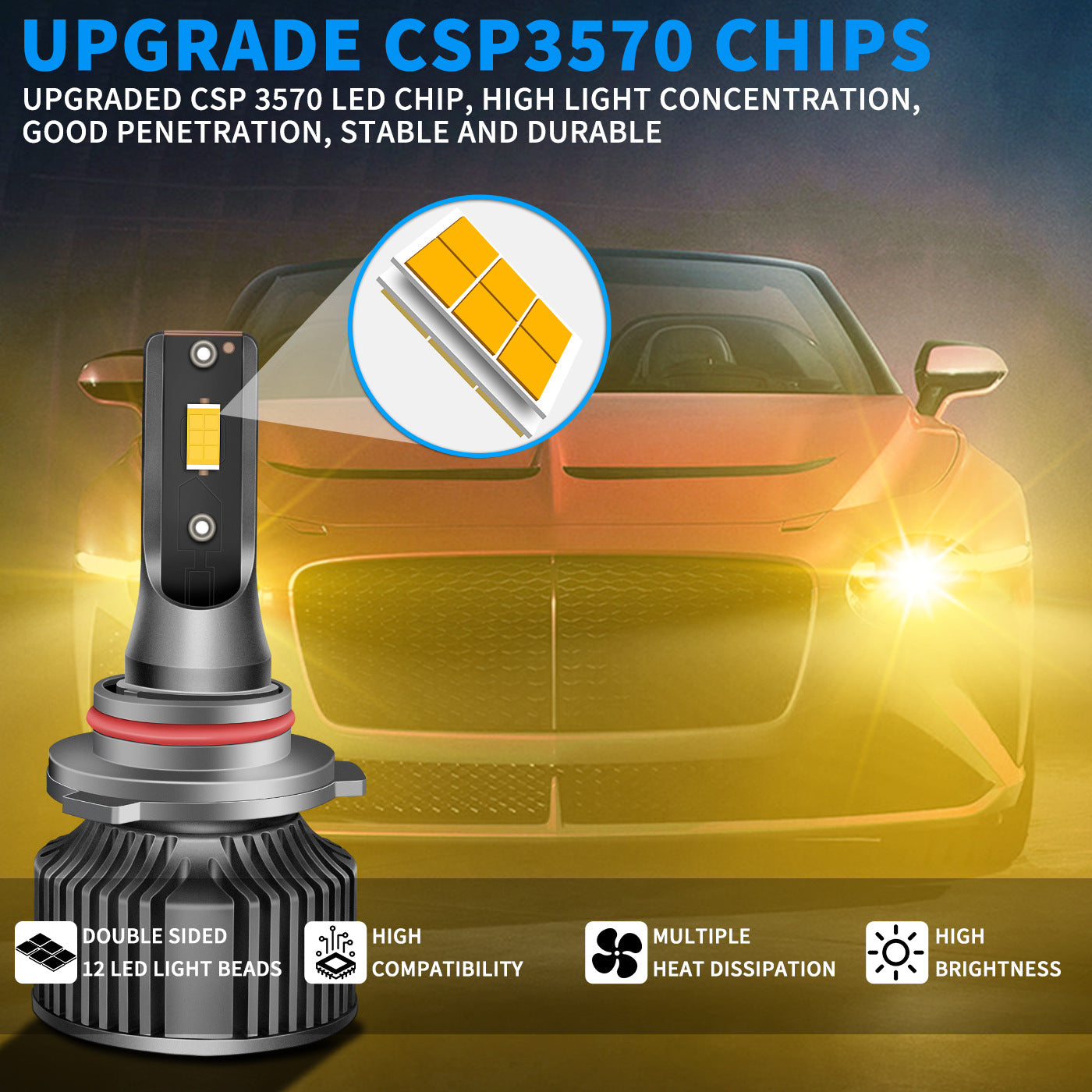 3000K Golden Yellow H11 H8 LED Fog Light Bulbs 130W High Penetrating Power Extreme Weather Car Lamp Bombilla LED