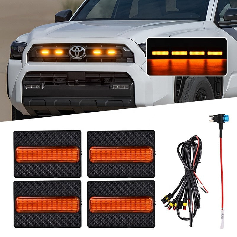 4pieces Car Grille Light Suitable for Toyota 4Runner TRD SR5 2025 Led DRL Yellow White Fog Warning Light