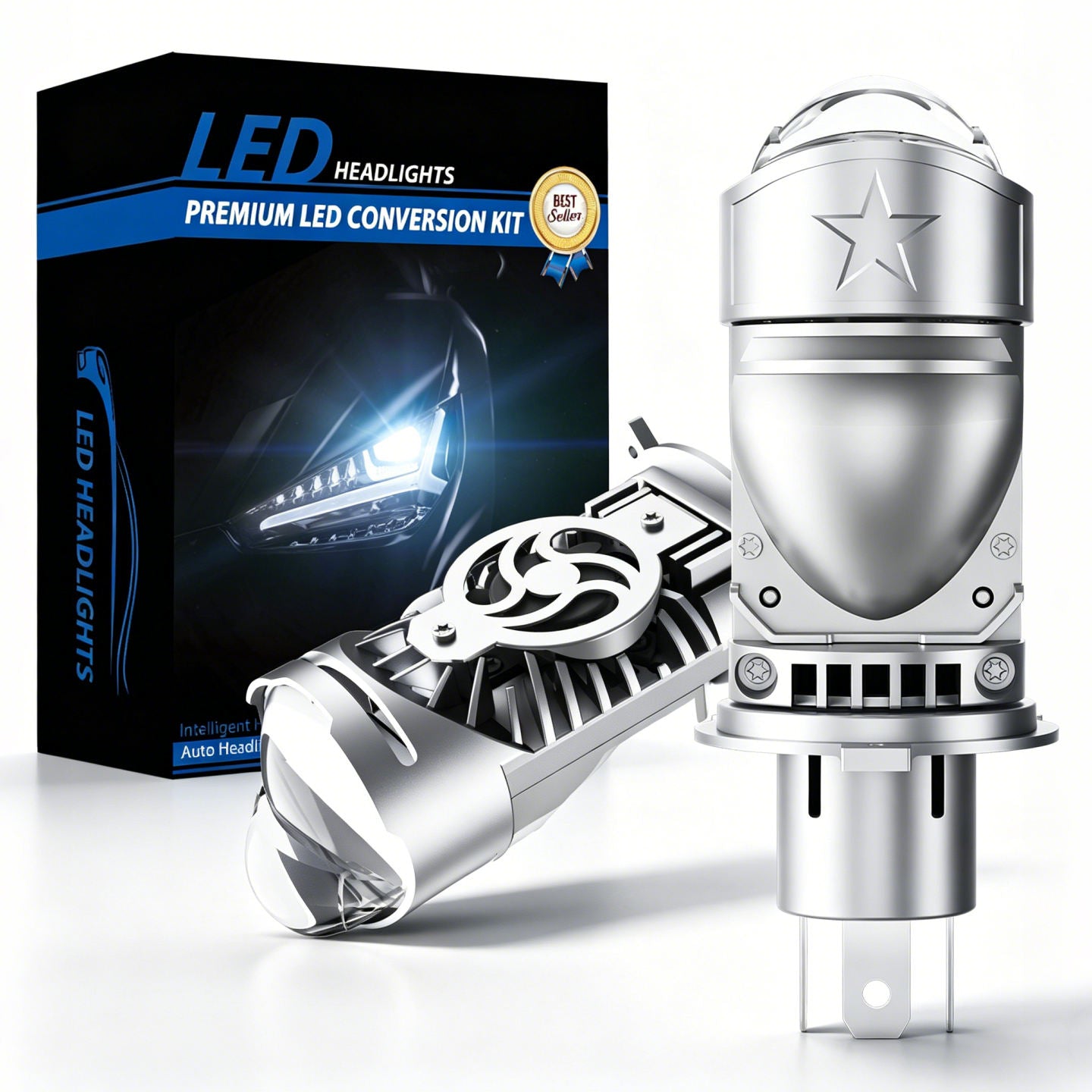 90W H4 Mini Bi-LED Projector Lens Headlight Bulb 6500K Super Bright Clear Cutoff Low/High Beam CSP Canbus 12V Car Light