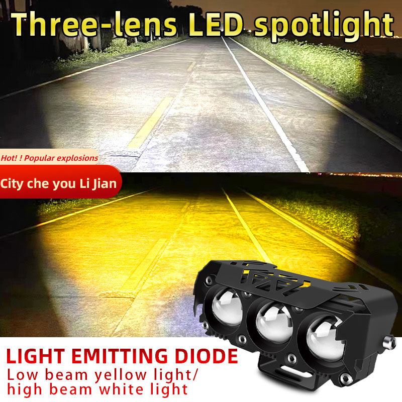 3 Lens Motorcycle Spotlights Led Headlight Auxiliary Light Mini Driving Lights Work Light Fog Lamp Bulb For Car Truck Suv